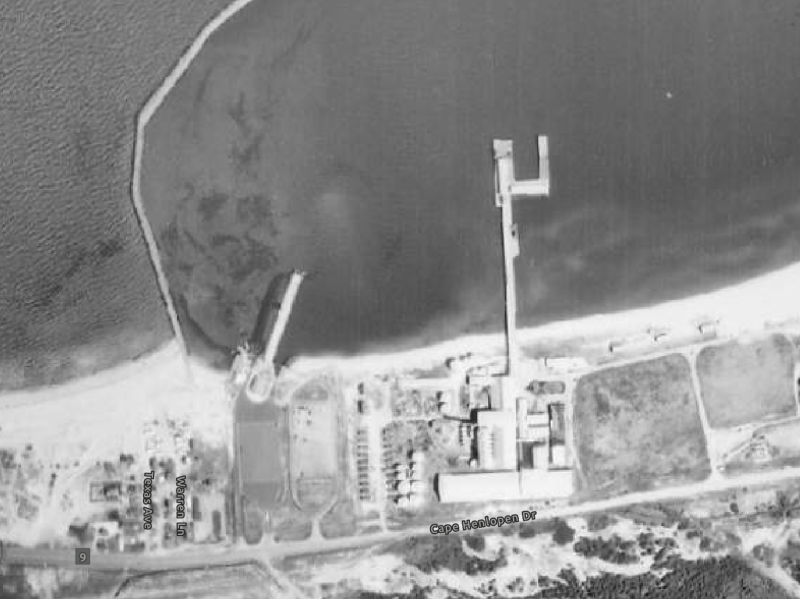 This 1968 aerial photograph shows Otis Smith’s Fish Products operation adjacent to the relatively new Cape May-Lewes Ferry terminal. SOURCE: DELAWARE FIRSTMAP